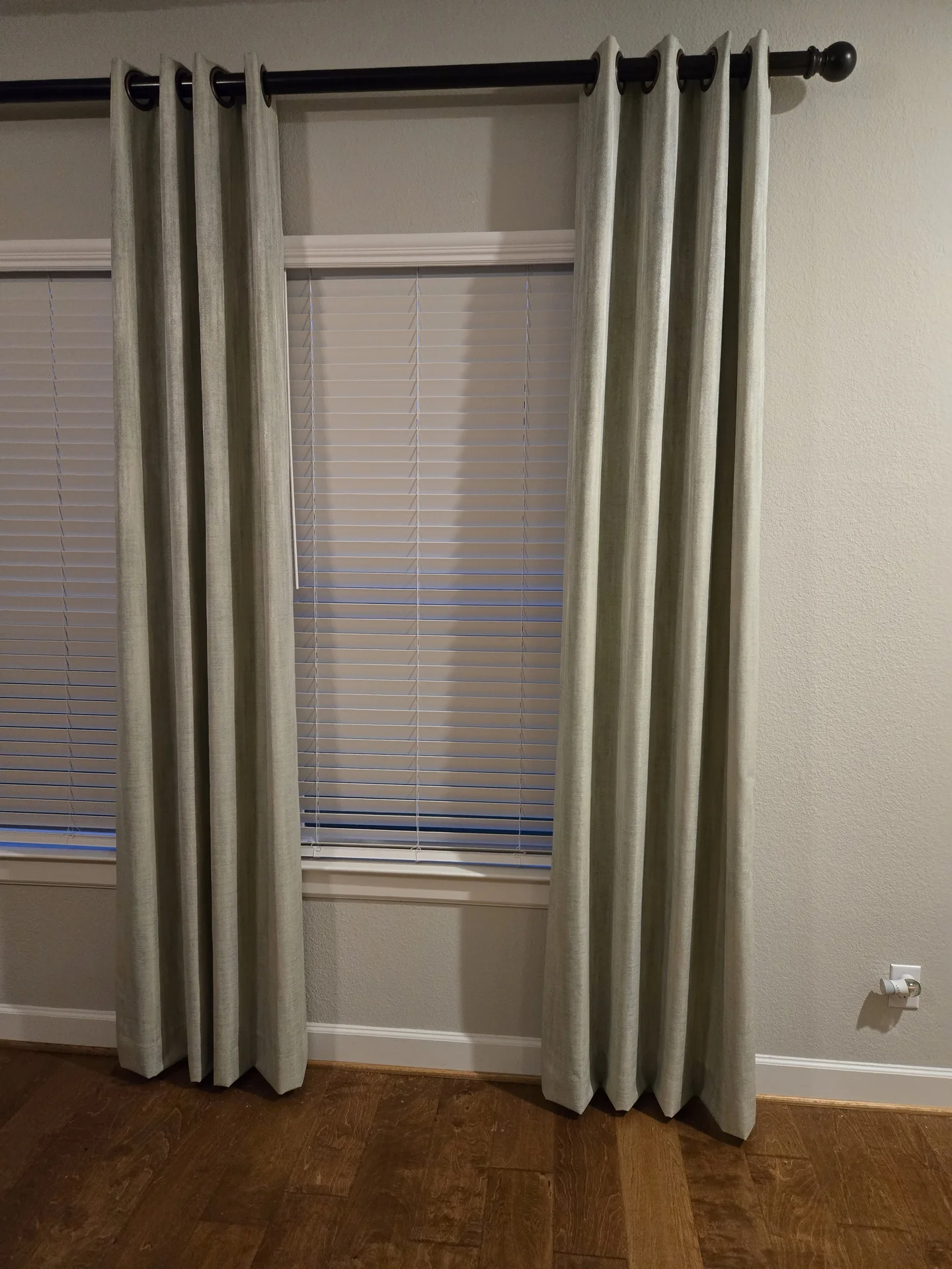 Bedroom drapes with wood blinds — The Blinds Tech Greater Houston
