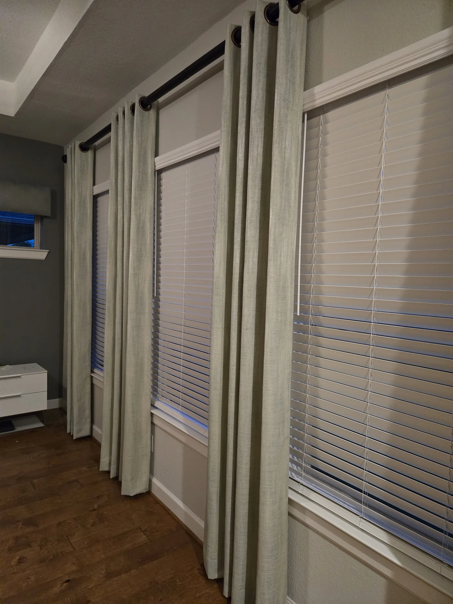 Bedroom hallway with drapes and blinds — The Blinds Tech Houston TX